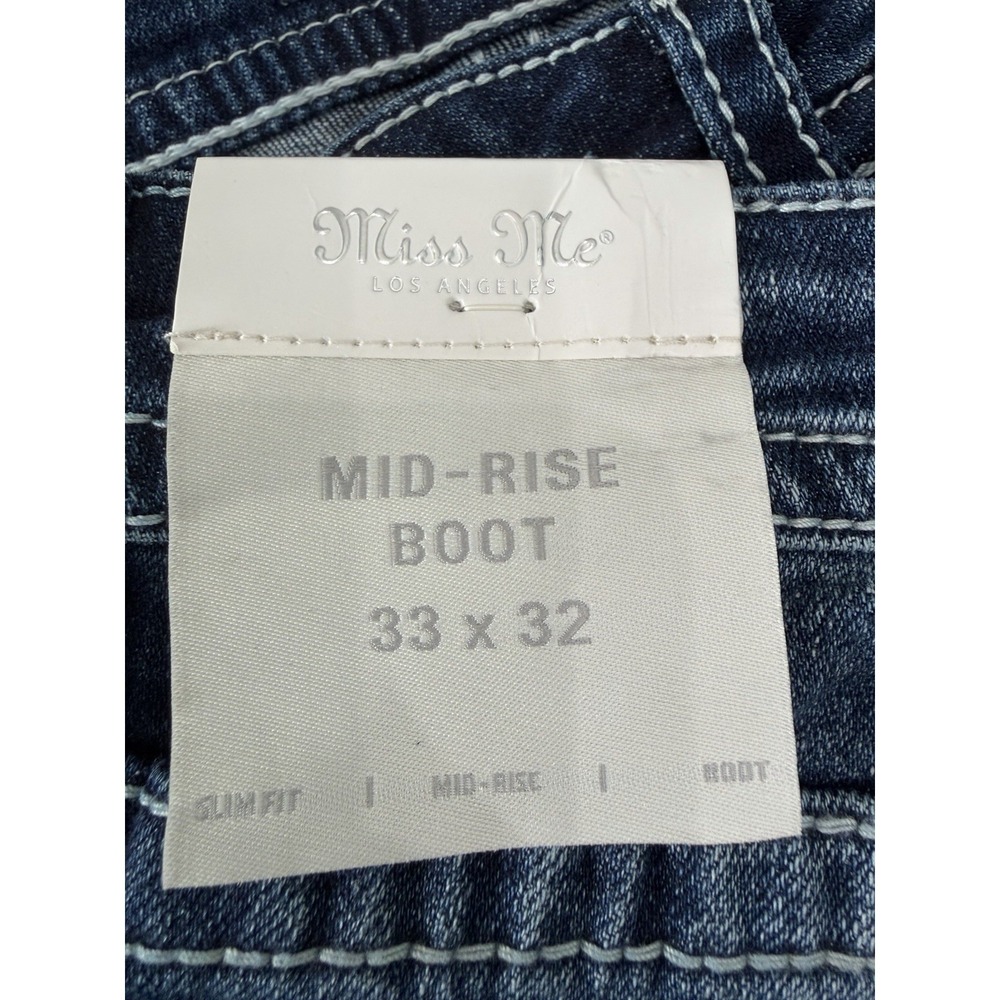 Miss Me Women's Mid Rise Boot Cut Jeans Dark Blue  Size 33x32 NWT - Picture 5 of 6